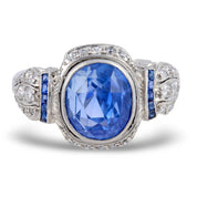 Art Deco no heat sapphire diamond platinum ring