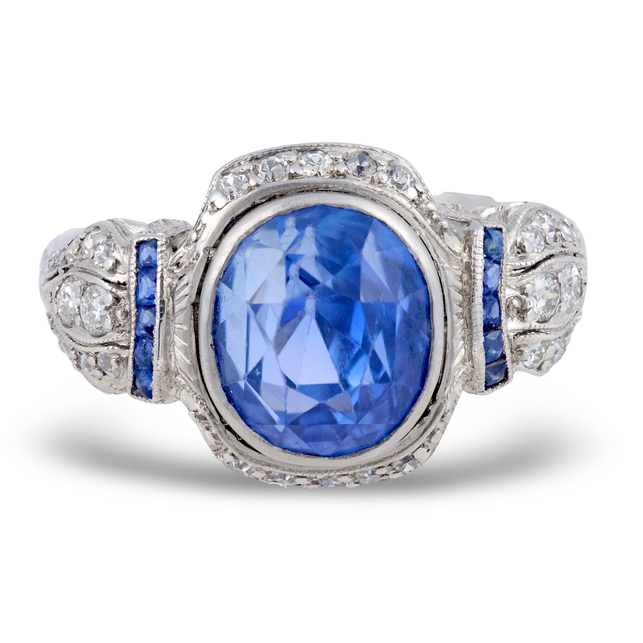 Art Deco no heat sapphire diamond platinum ring