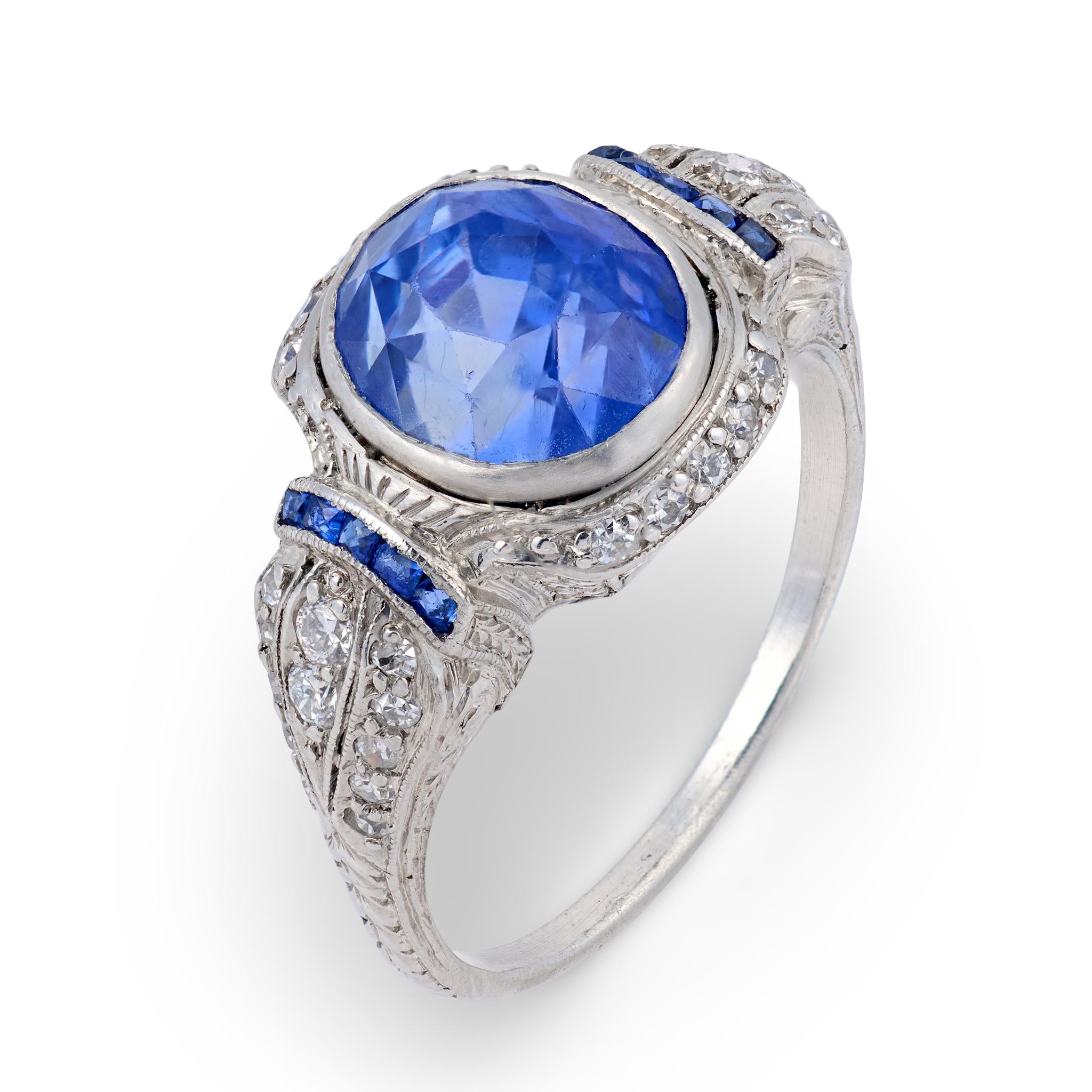 Art Deco no heat sapphire diamond platinum ring