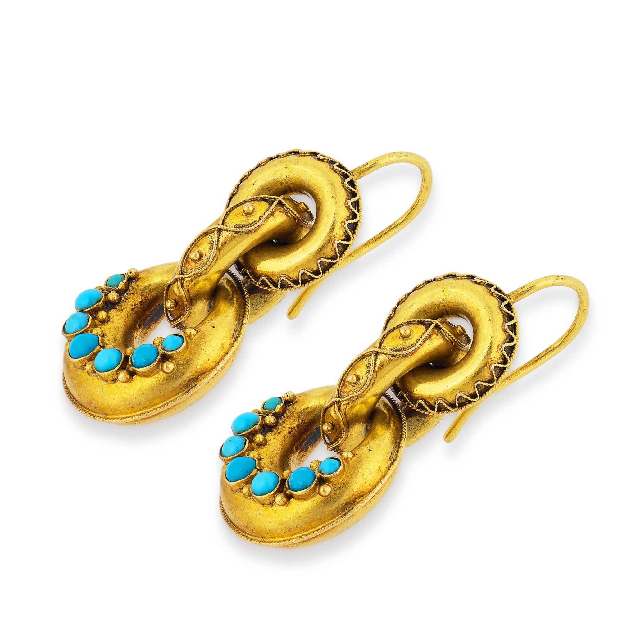 Victorian turquoise 15k yellow gold earrings