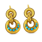 Victorian turquoise 15k yellow gold earrings