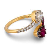 Antique inspired diamond ruby 18k gold toi et moi ring