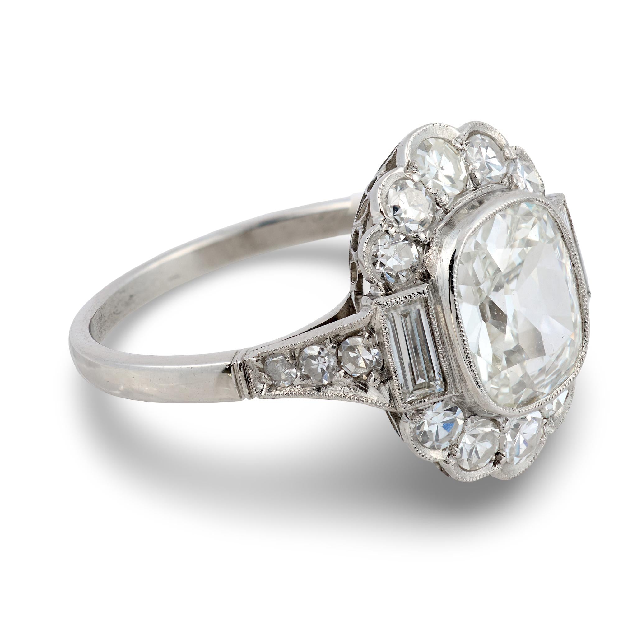 Art Deco style 1.51 carat GIA cushion cut diamond platinum engagement ring