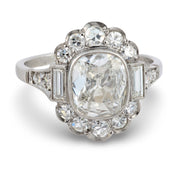 Art Deco style 1.51 carat GIA cushion cut diamond platinum engagement ring