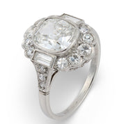 Art Deco style 1.51 carat GIA cushion cut diamond platinum engagement ring