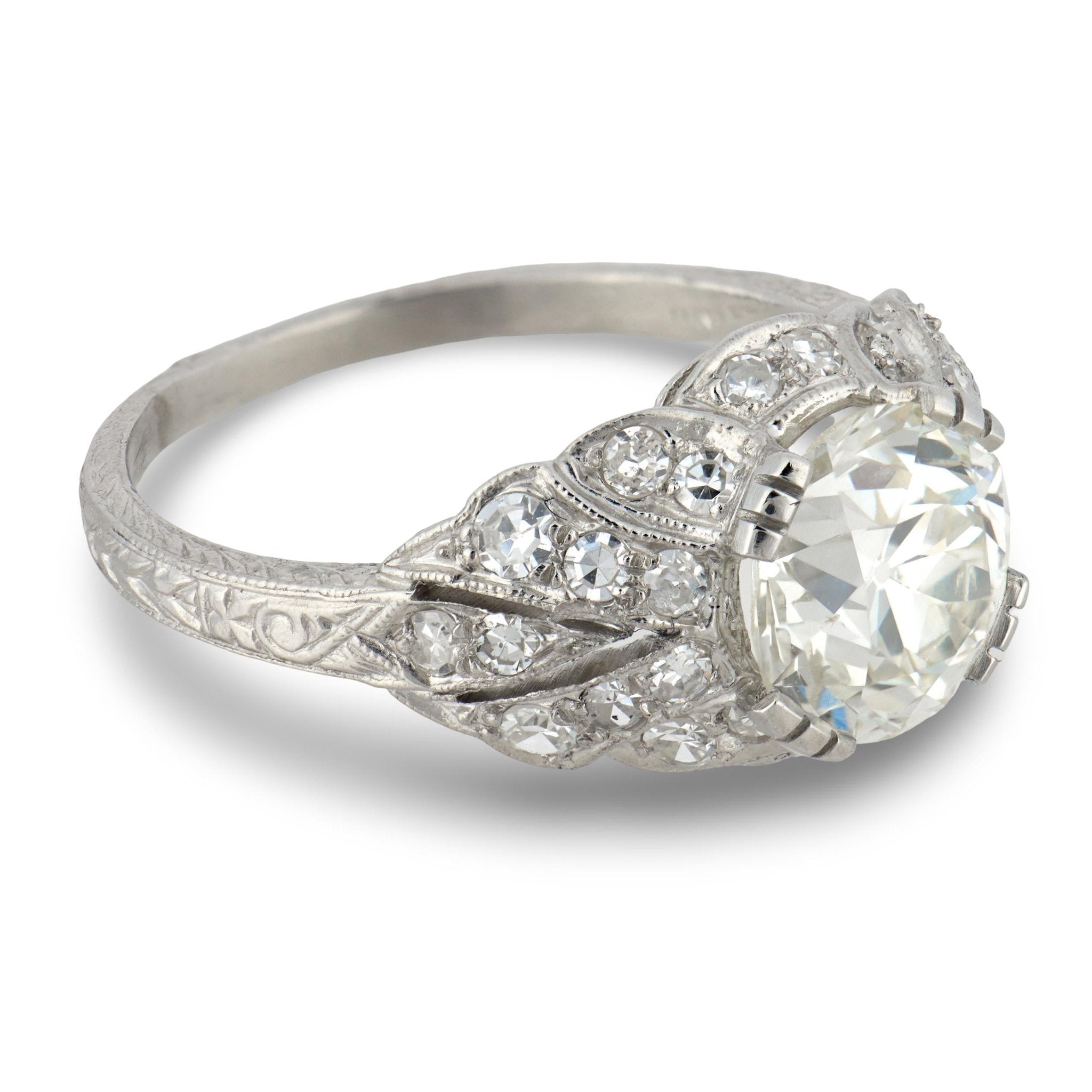 Art Deco GIA 2.19 carat old European cut diamond platinum engagement ring