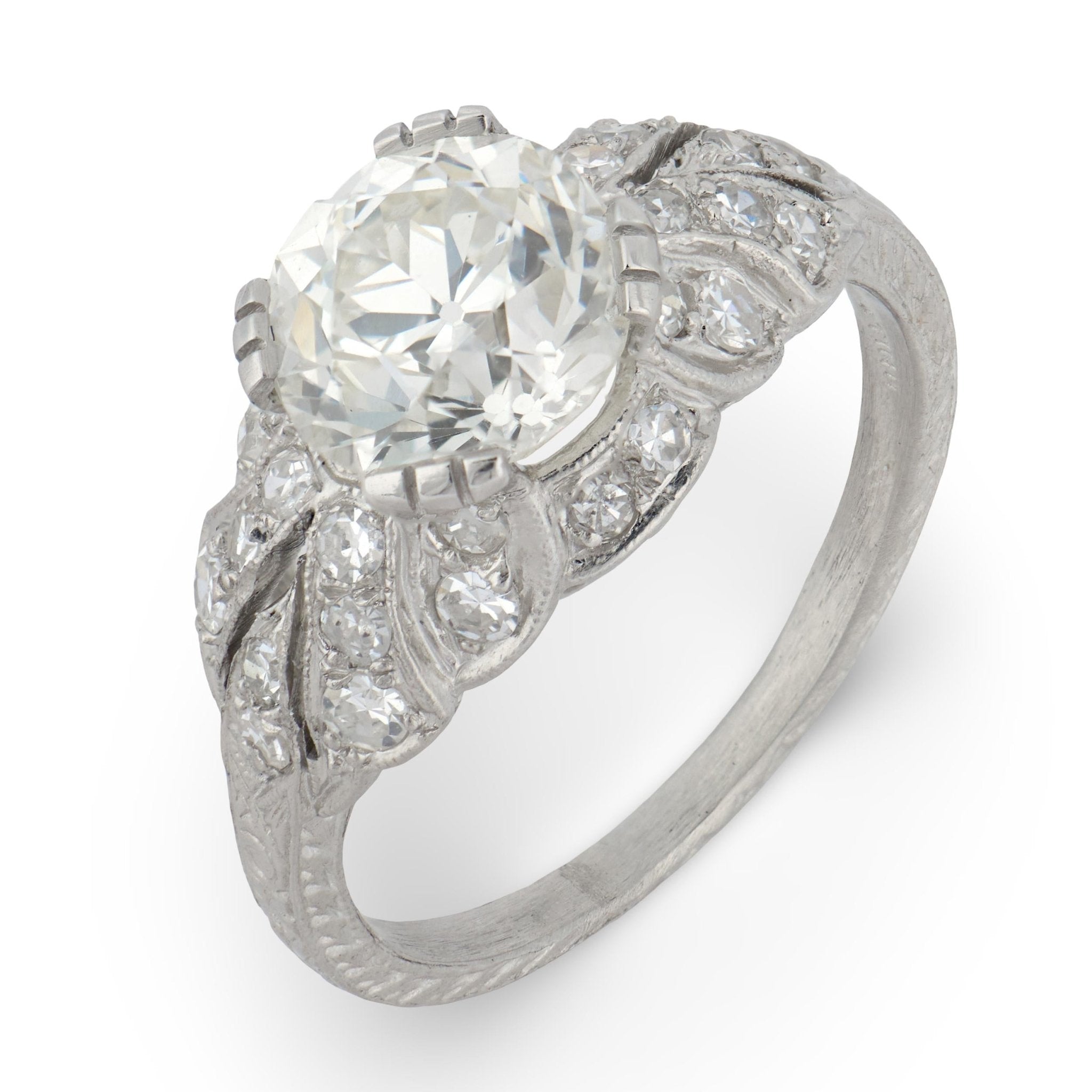 Art Deco GIA 2.19 carat old European cut diamond platinum engagement ring