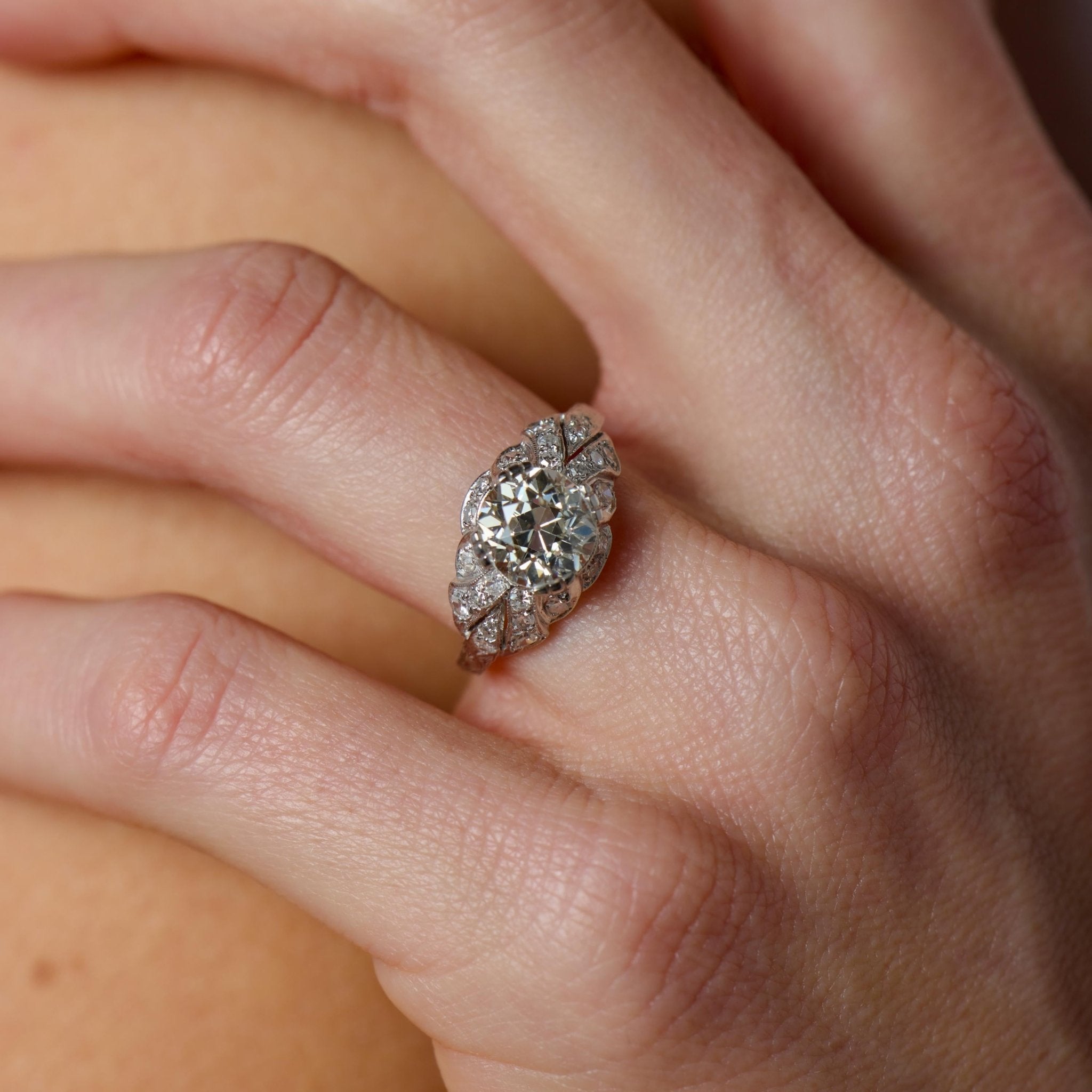 Art Deco GIA 2.19 carat old European cut diamond platinum engagement ring