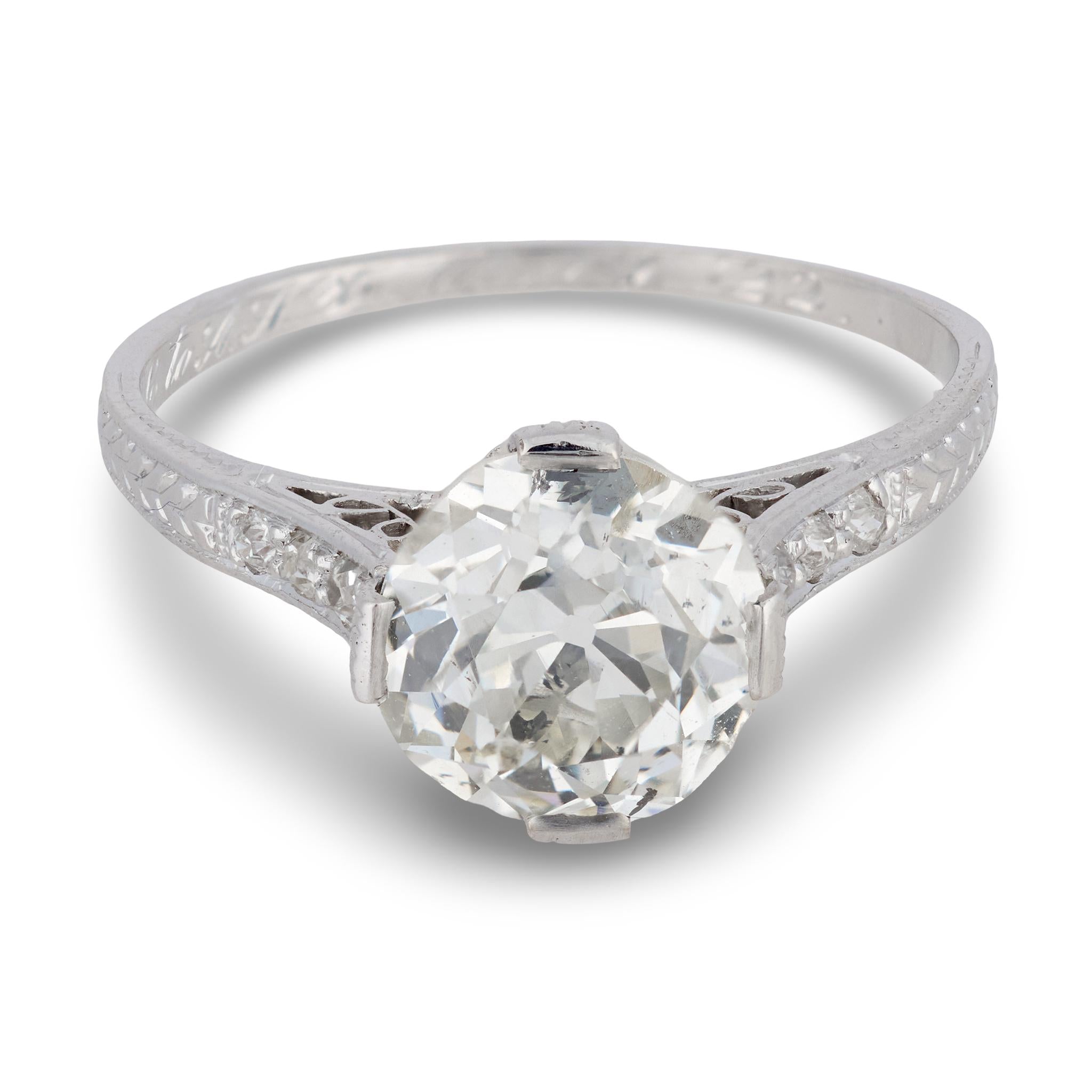 Art Deco GIA 1.91 carat old European cut diamond platinum engagement ring