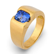 Vintage 3.00 carat emerald cut sapphire 18K yellow gold ring