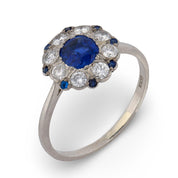 Mid Century sapphire diamond platinum cluster ring