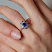 Mid Century sapphire diamond platinum cluster ring