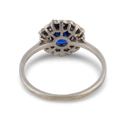 Mid Century sapphire diamond platinum cluster ring