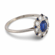 Mid Century sapphire diamond platinum cluster ring