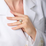 Antique diamond natural pearl 18k yellow gold silver cluster ring