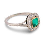 Art Deco emerald diamond platinum cluster ring