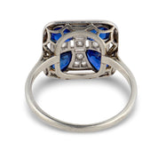 Art deco sapphire diamond 18k white gold ring