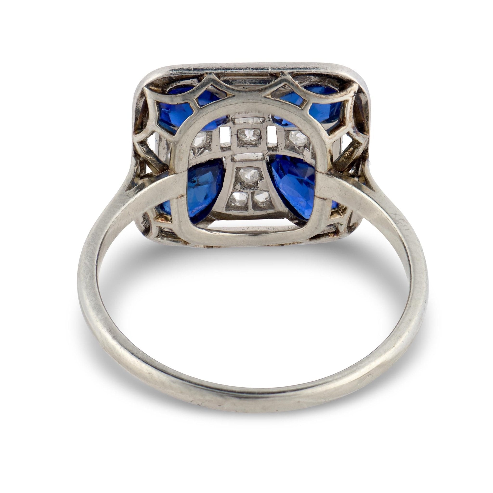 Art deco sapphire diamond 18k white gold ring