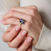 Art deco sapphire diamond 18k white gold ring