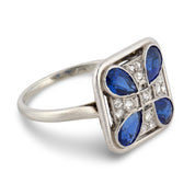 Art deco sapphire diamond 18k white gold ring