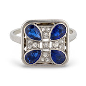 Art deco sapphire diamond 18k white gold ring