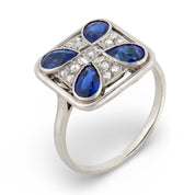 Art deco sapphire diamond 18k white gold ring