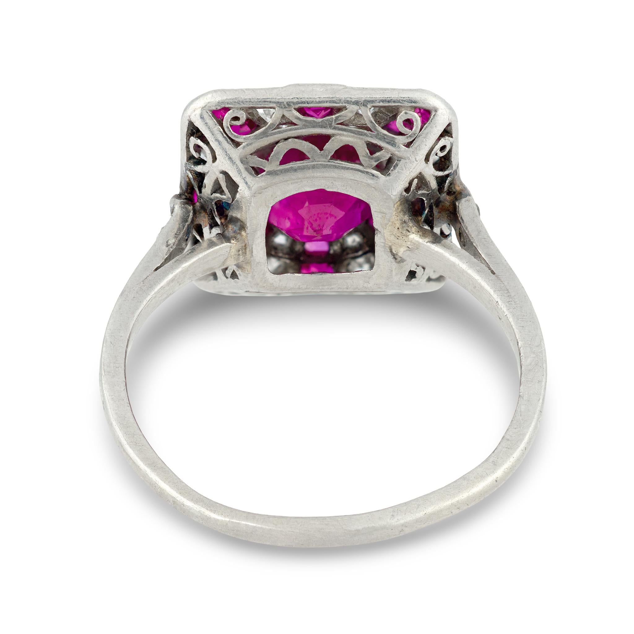 Art Deco ruby diamond platinum ring
