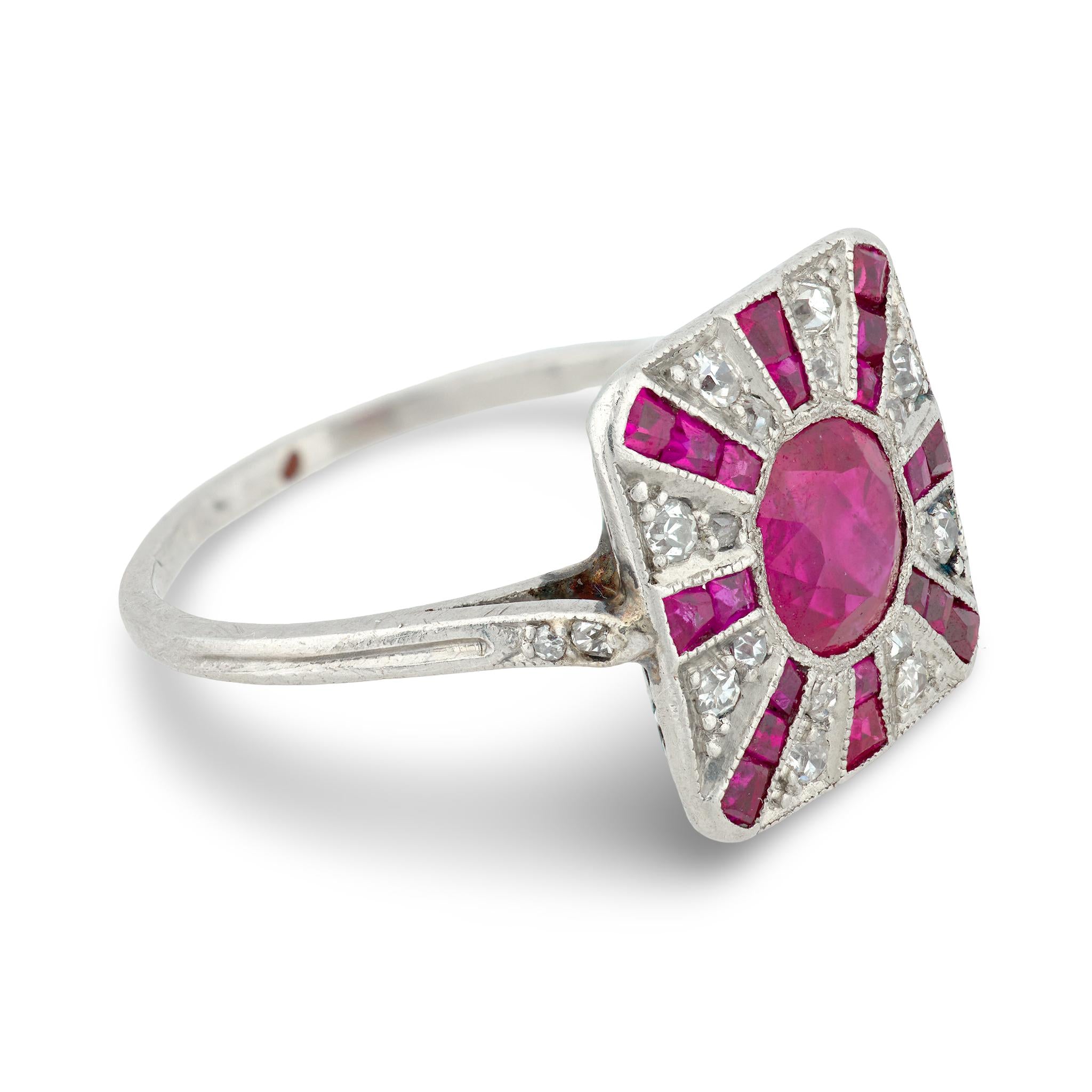 Art Deco ruby diamond platinum ring