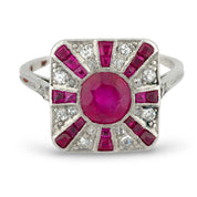Art Deco ruby diamond platinum ring