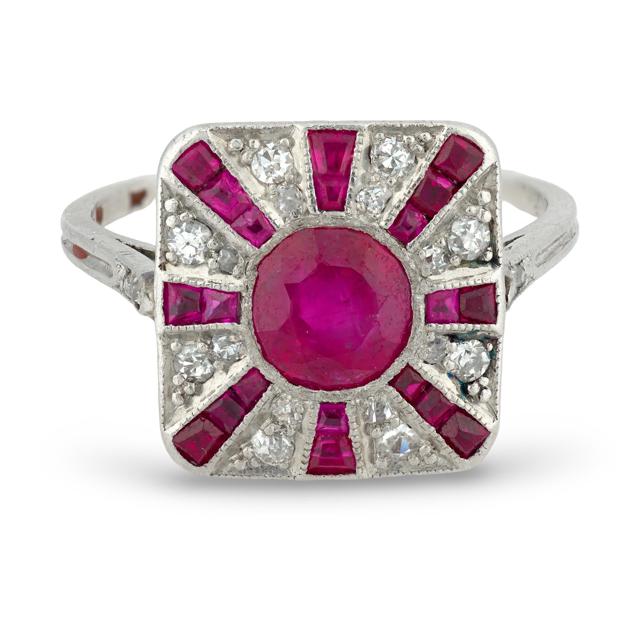 Art Deco ruby diamond platinum ring