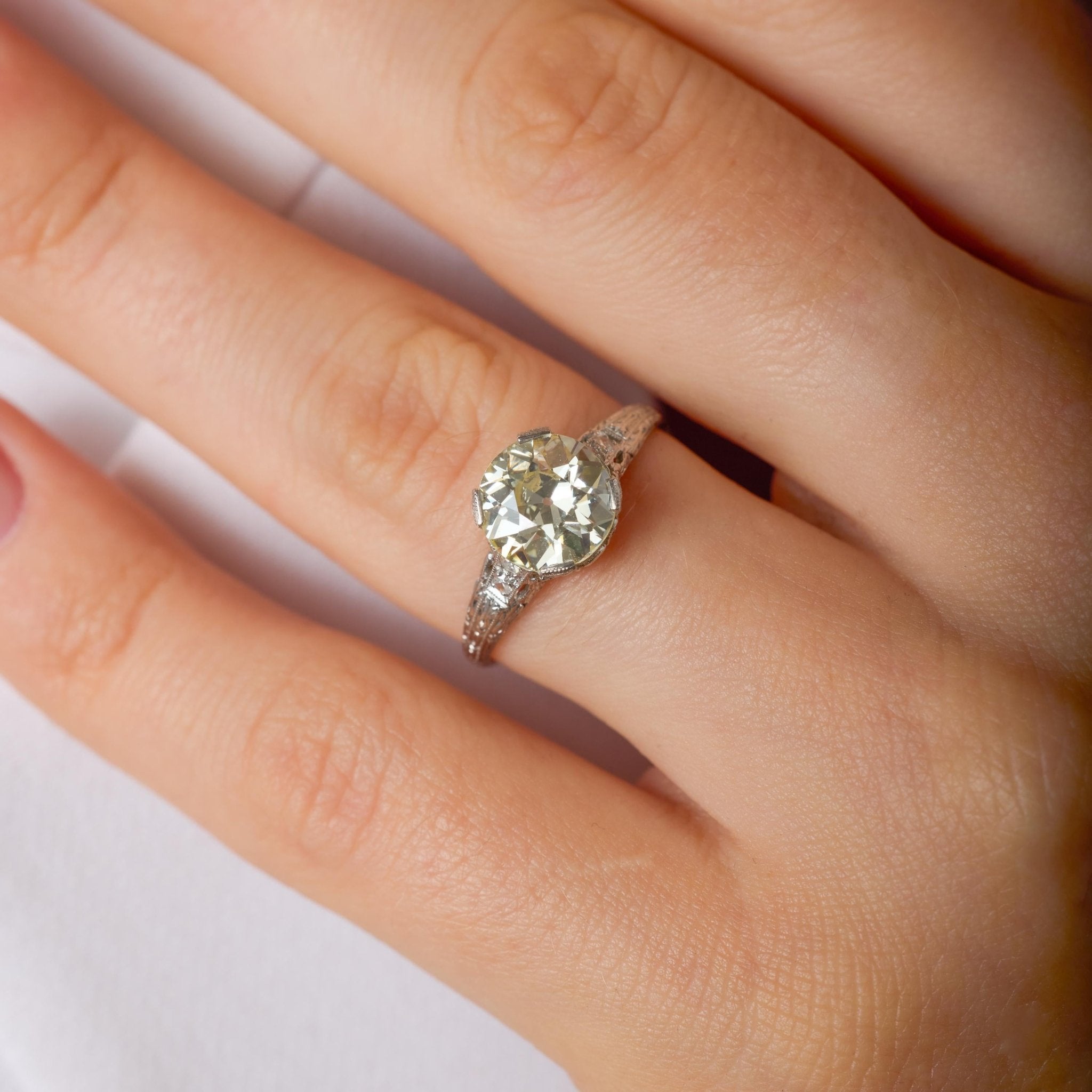 Art Deco GIA 2.40 carat old European cut diamond platinum engagement ring