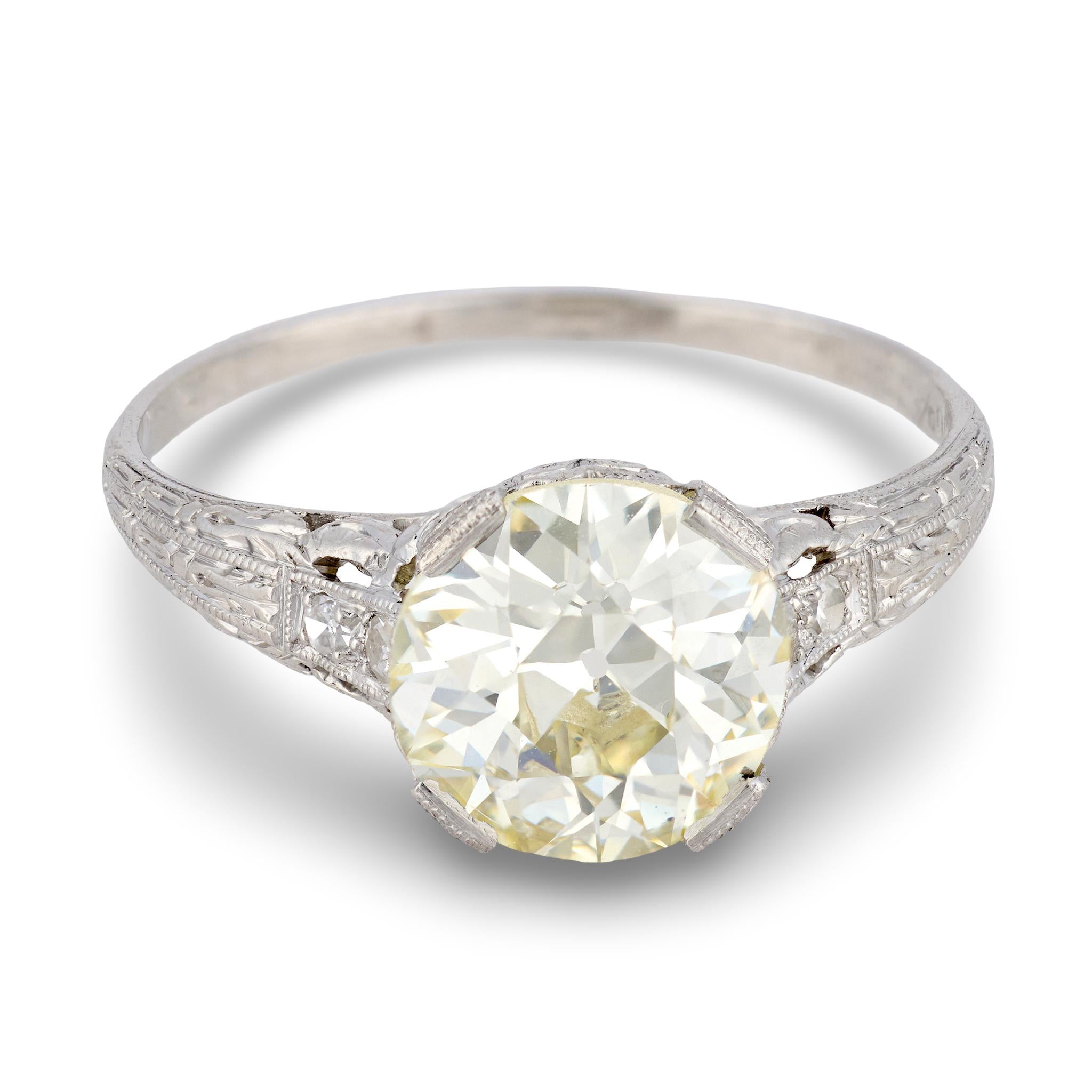 Art Deco GIA 2.40 carat old European cut diamond platinum engagement ring