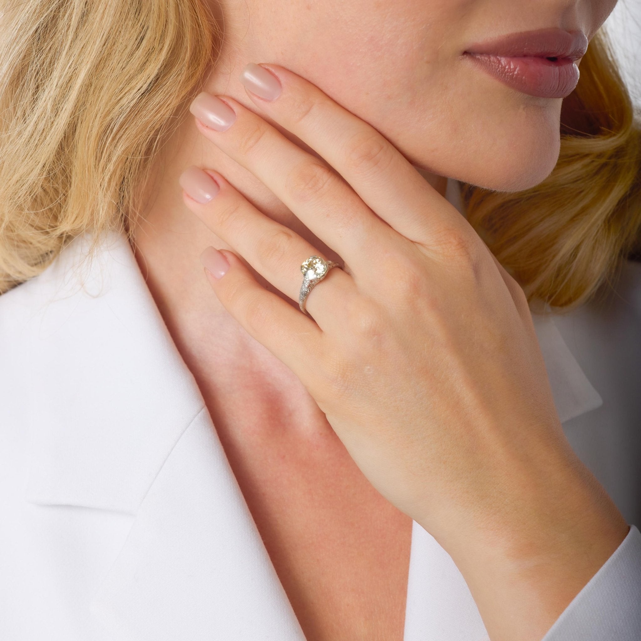 Art Deco GIA 2.40 carat old European cut diamond platinum engagement ring