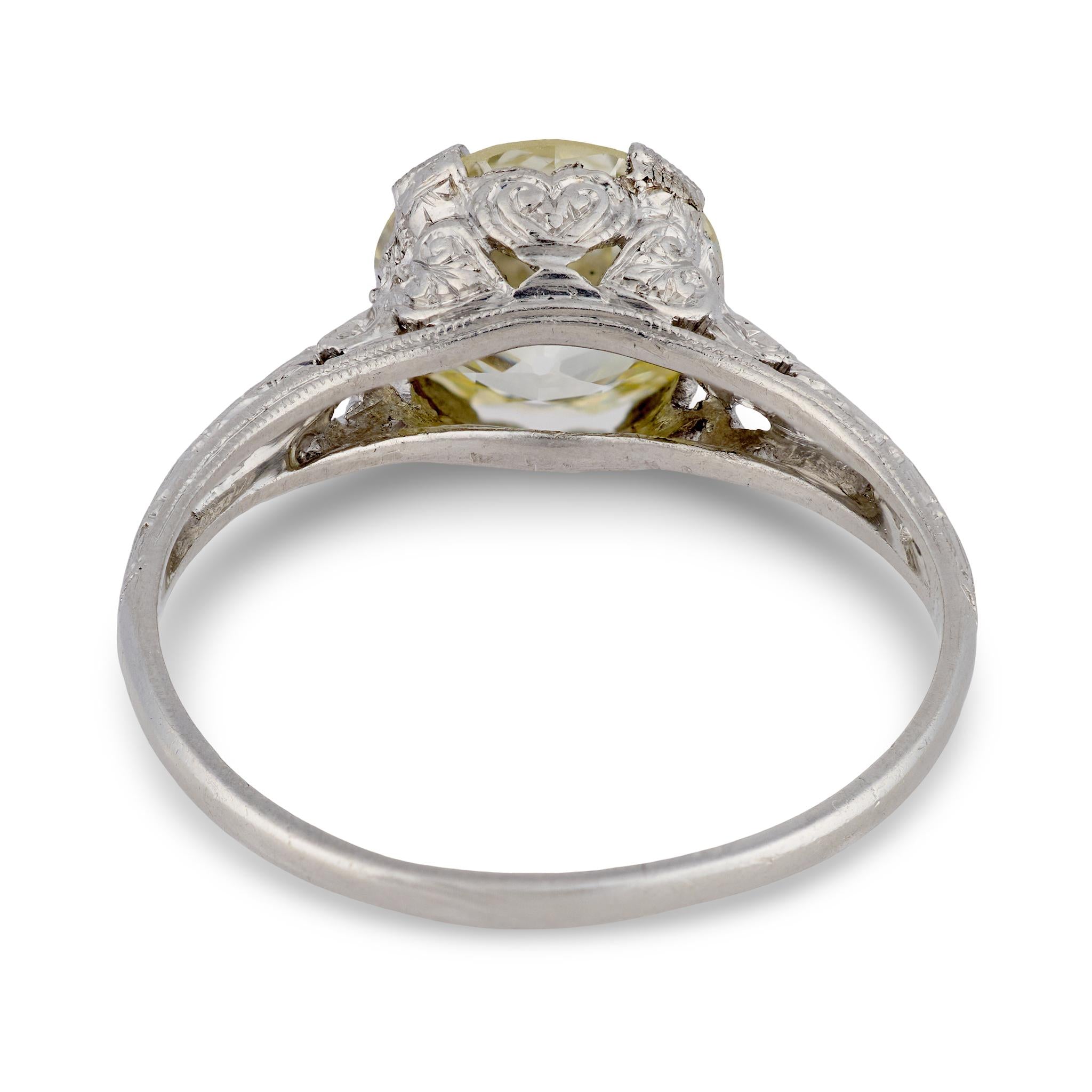 Art Deco GIA 2.40 carat old European cut diamond platinum engagement ring