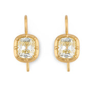 GIA 2.28 carat old mine cut diamond 18k yellow gold bezel earrings