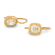 GIA 2.28 carat old mine cut diamond 18k yellow gold bezel earrings