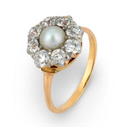 Edwardian pearl diamond 14k yellow gold cluster ring