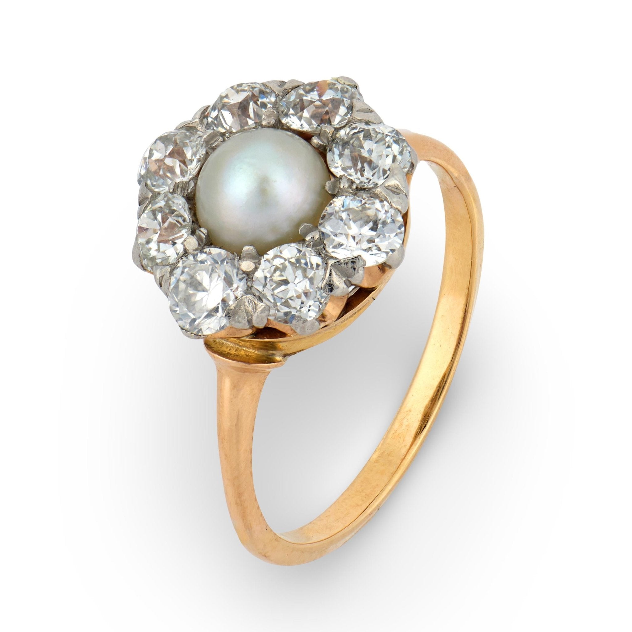 Edwardian pearl diamond 14k yellow gold cluster ring
