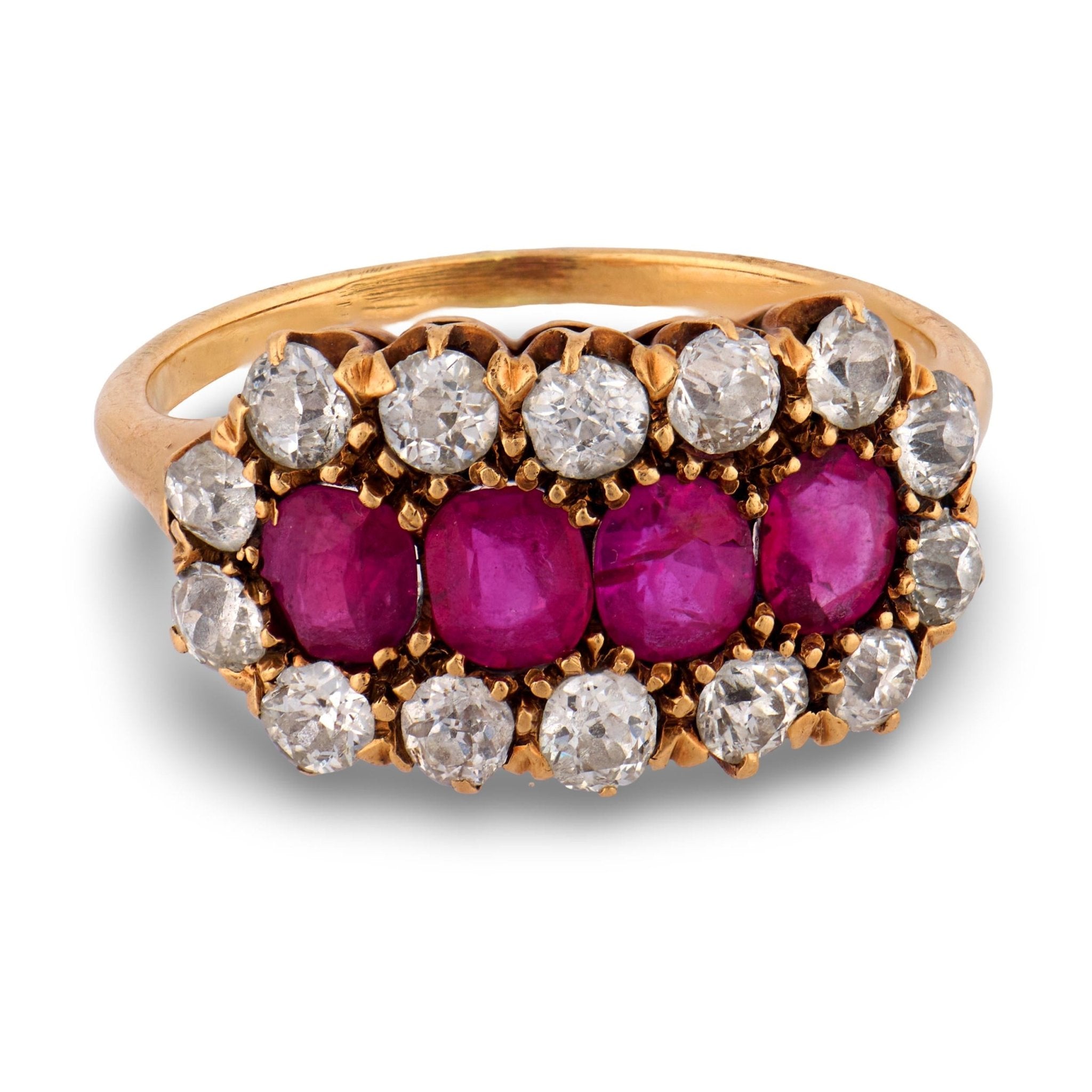 Victorian ruby diamond 14k yellow gold ring