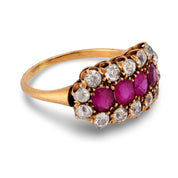 Victorian ruby diamond 14k yellow gold ring