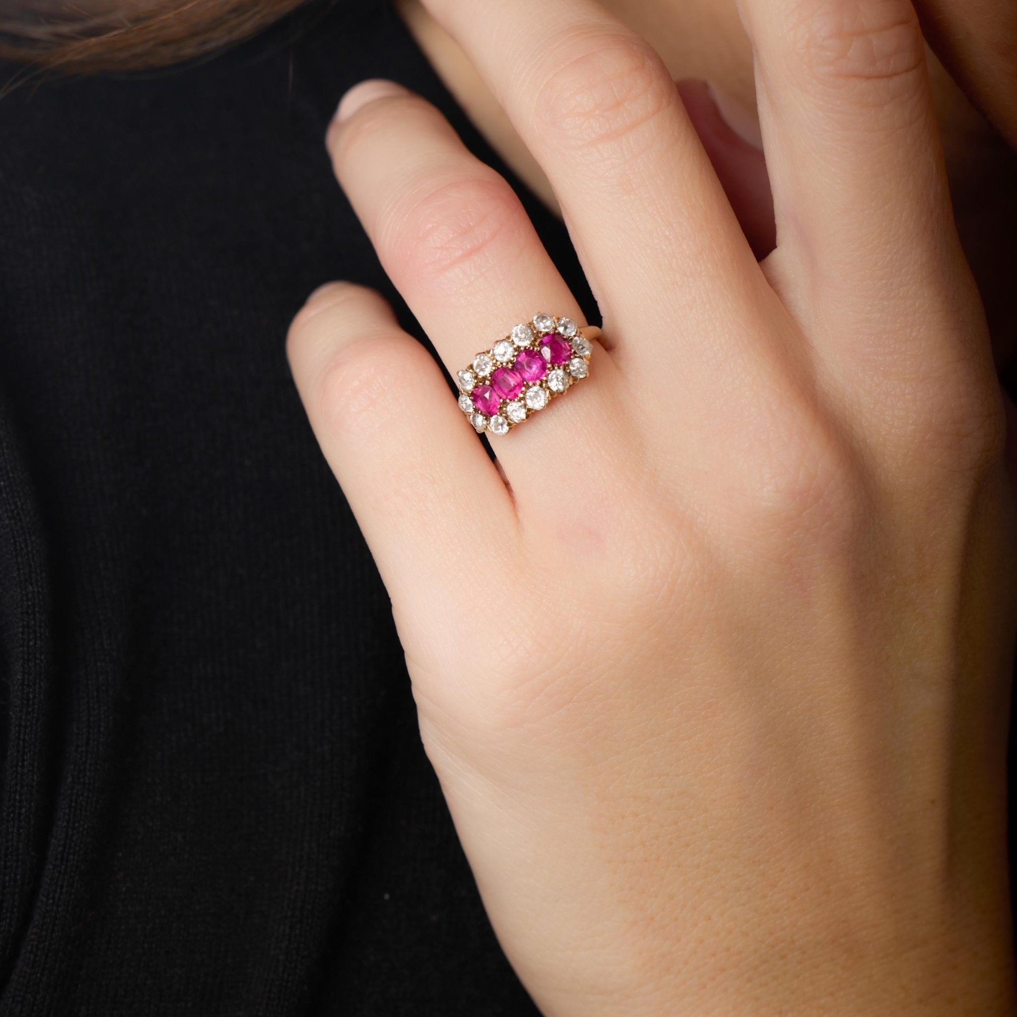 Victorian ruby diamond 14k yellow gold ring