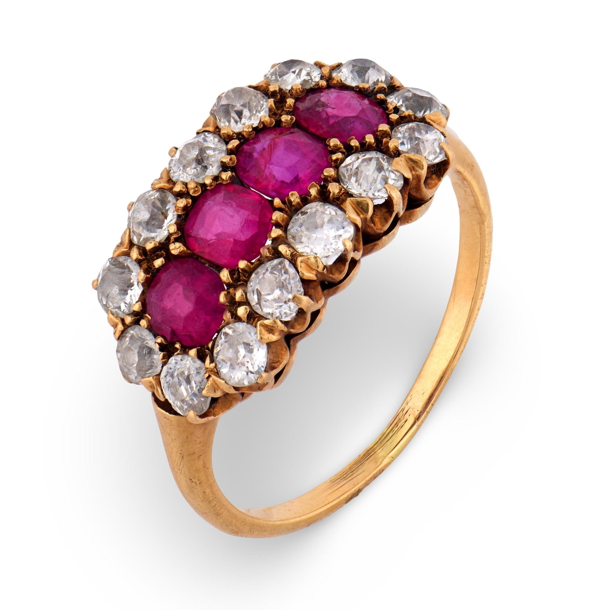 Victorian ruby diamond 14k yellow gold ring