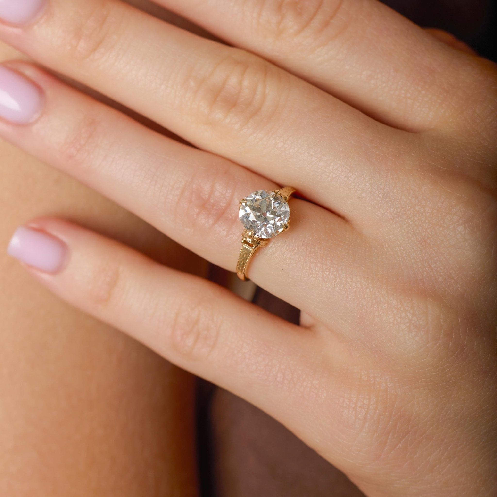 GIA 2.31 carat Old European cut diamond 18k yellow gold ring