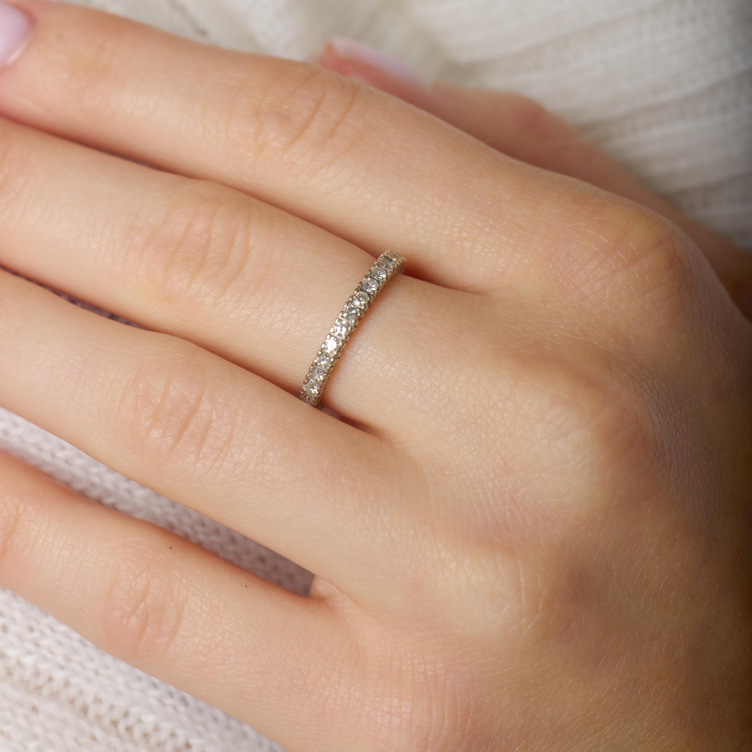 Mid Century diamond 14k white gold half eternity band