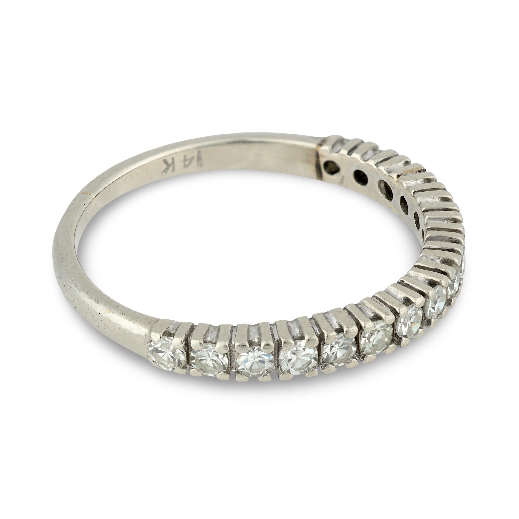 Mid Century diamond 14k white gold half eternity band