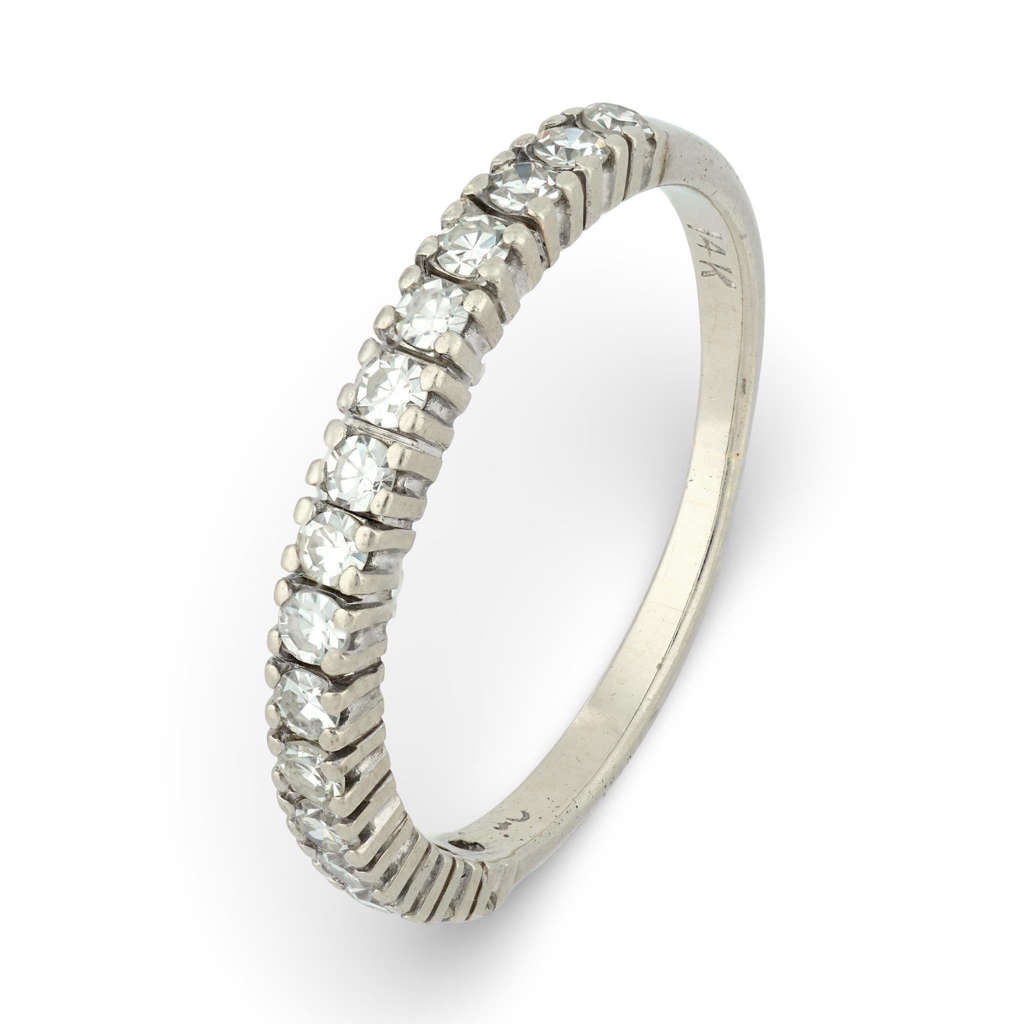 Mid Century diamond 14k white gold half eternity band