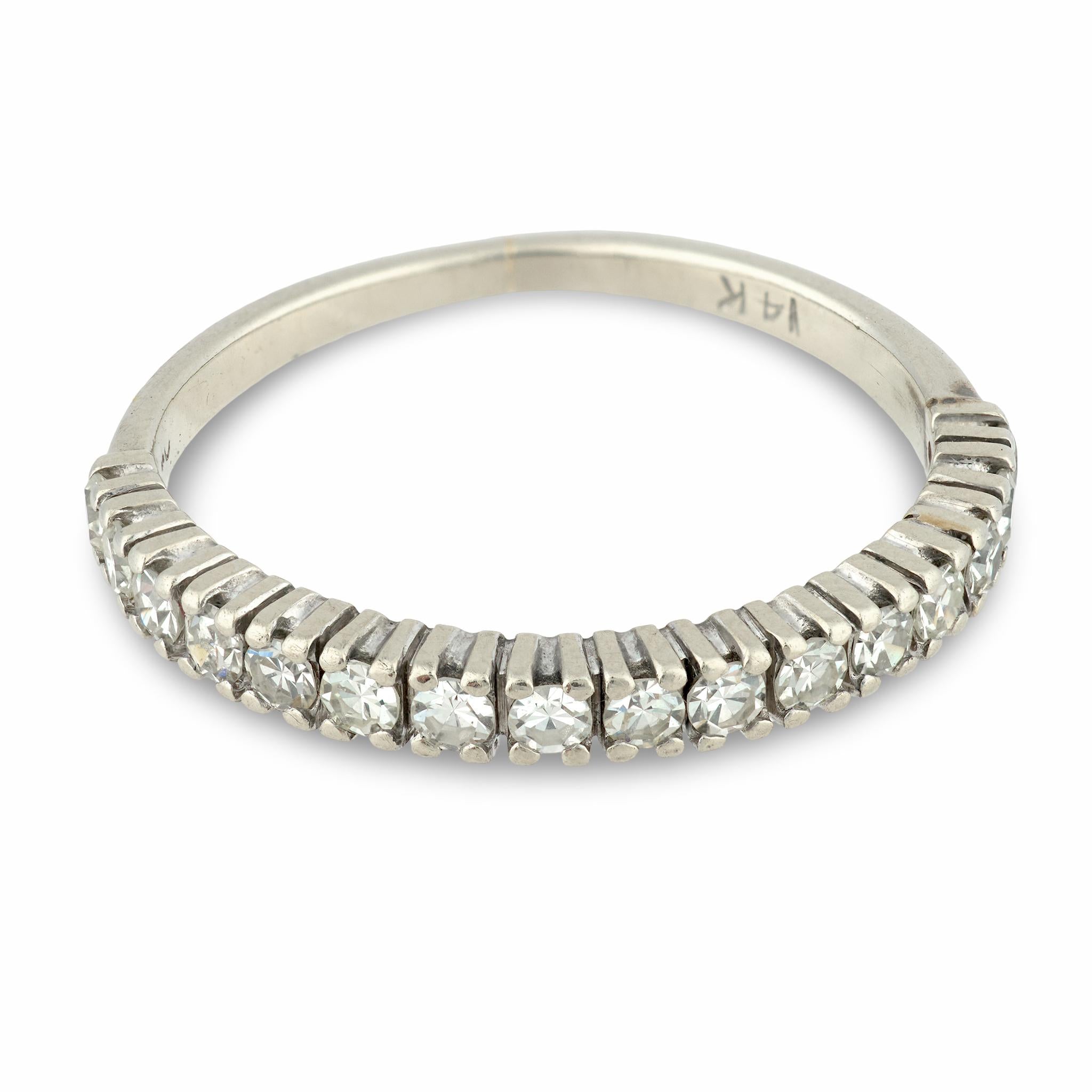 Mid Century diamond 14k white gold half eternity band
