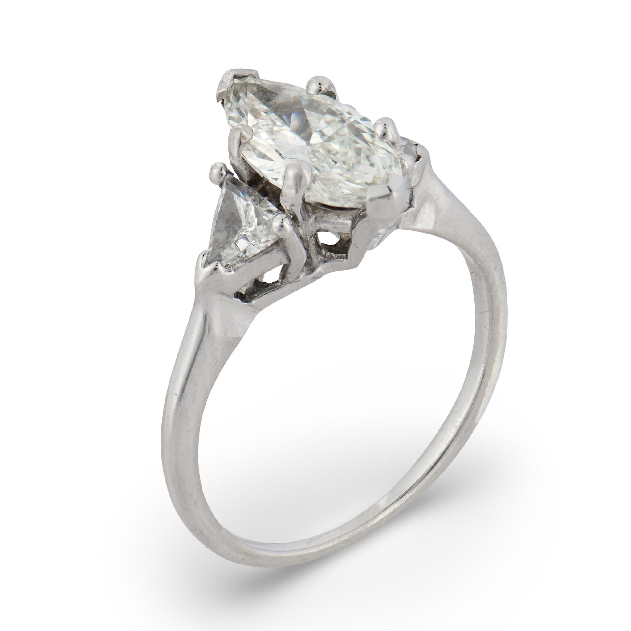 Vintage GIA 1.05 carat marquise cut diamond 14k white gold engagement ring