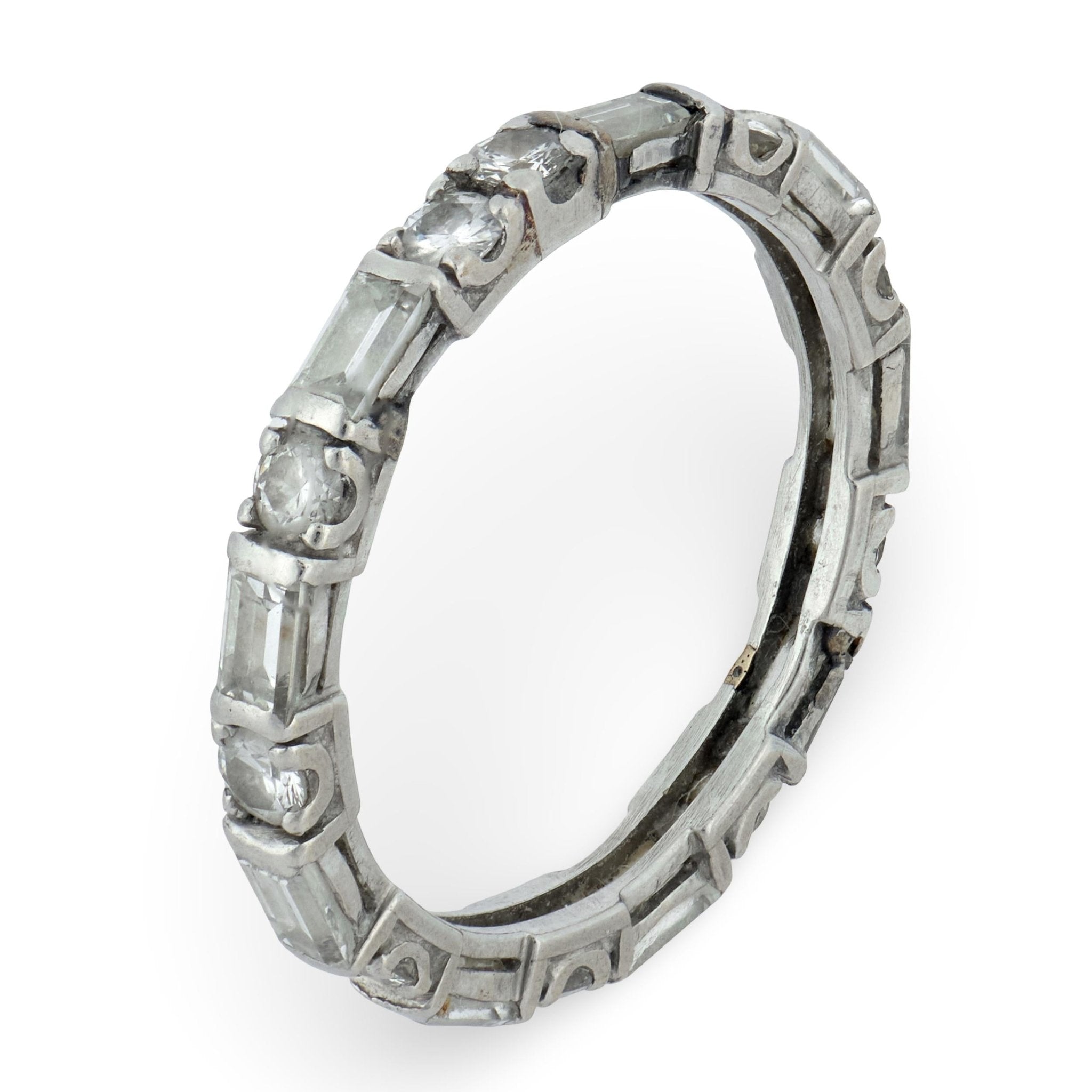 Vintage mixed cut diamond 18k white gold eternity band