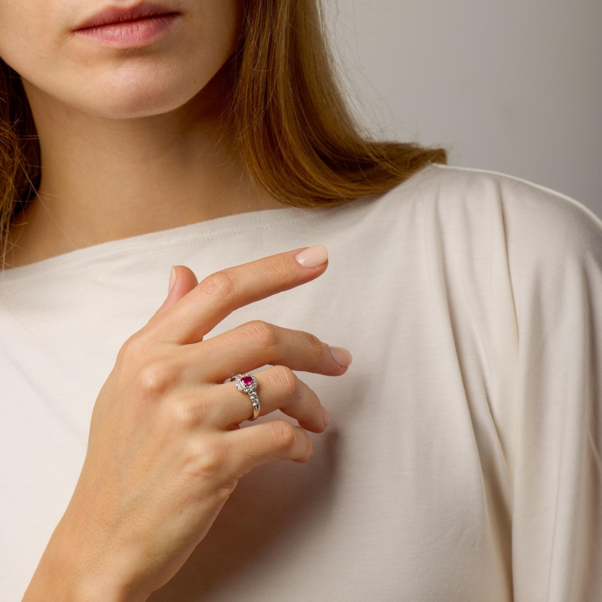 Vintage ruby diamond platinum cluster ring
